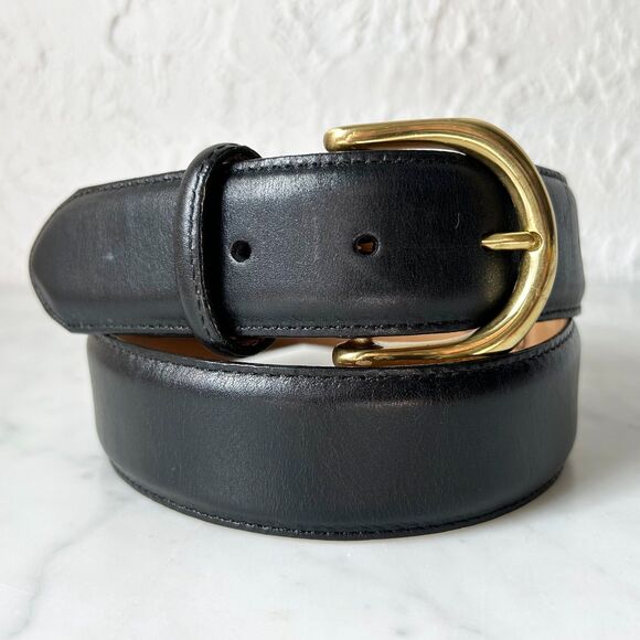 Lands' End Black Leather Belt 506 Solid Brass Buckle - Women's / Men's Size 30 - Picture 1 of 9